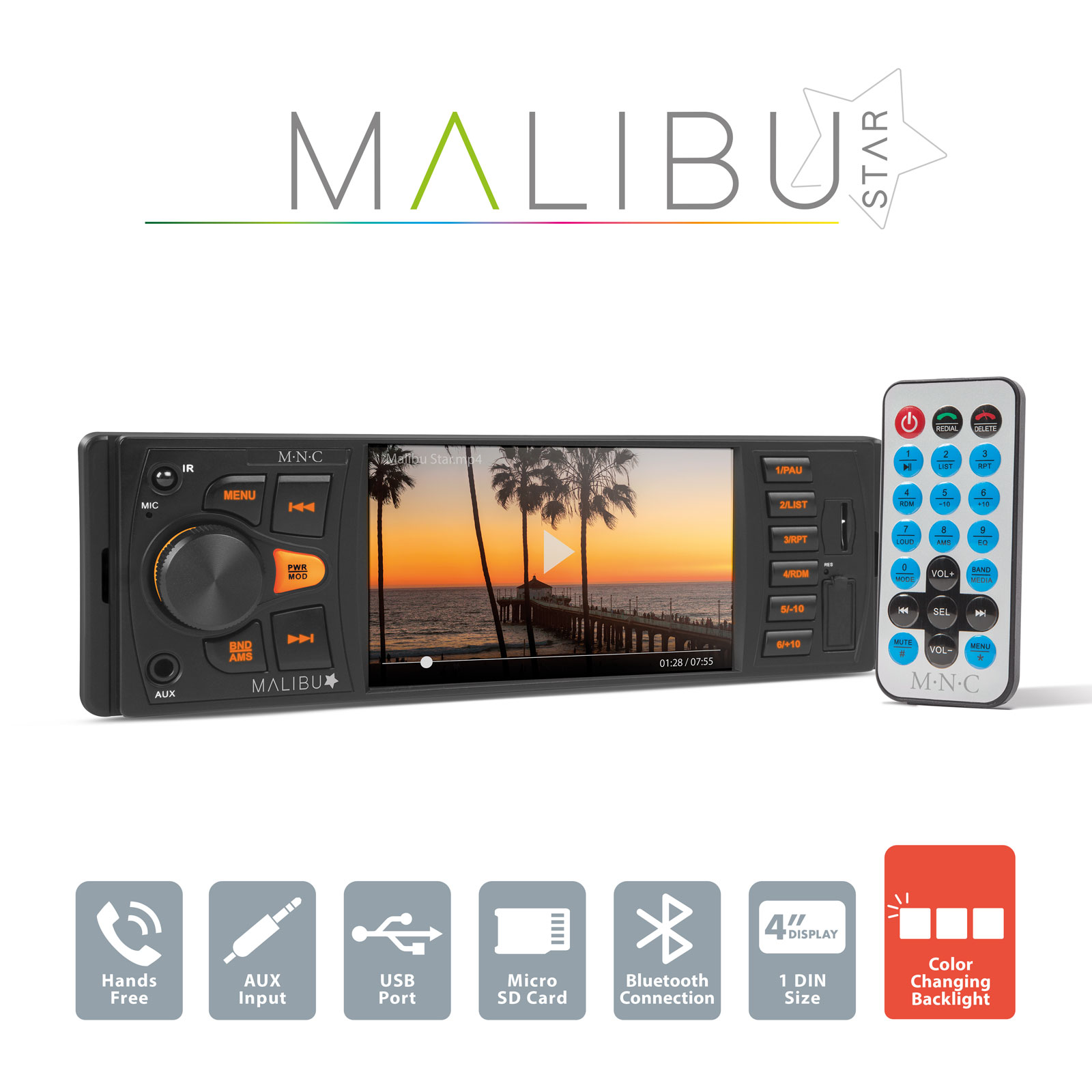 MNC 39751 MALIBU STAR Multimédiás autórádió fejegység, 1 DIN, 4 x 50 W (USB / SD