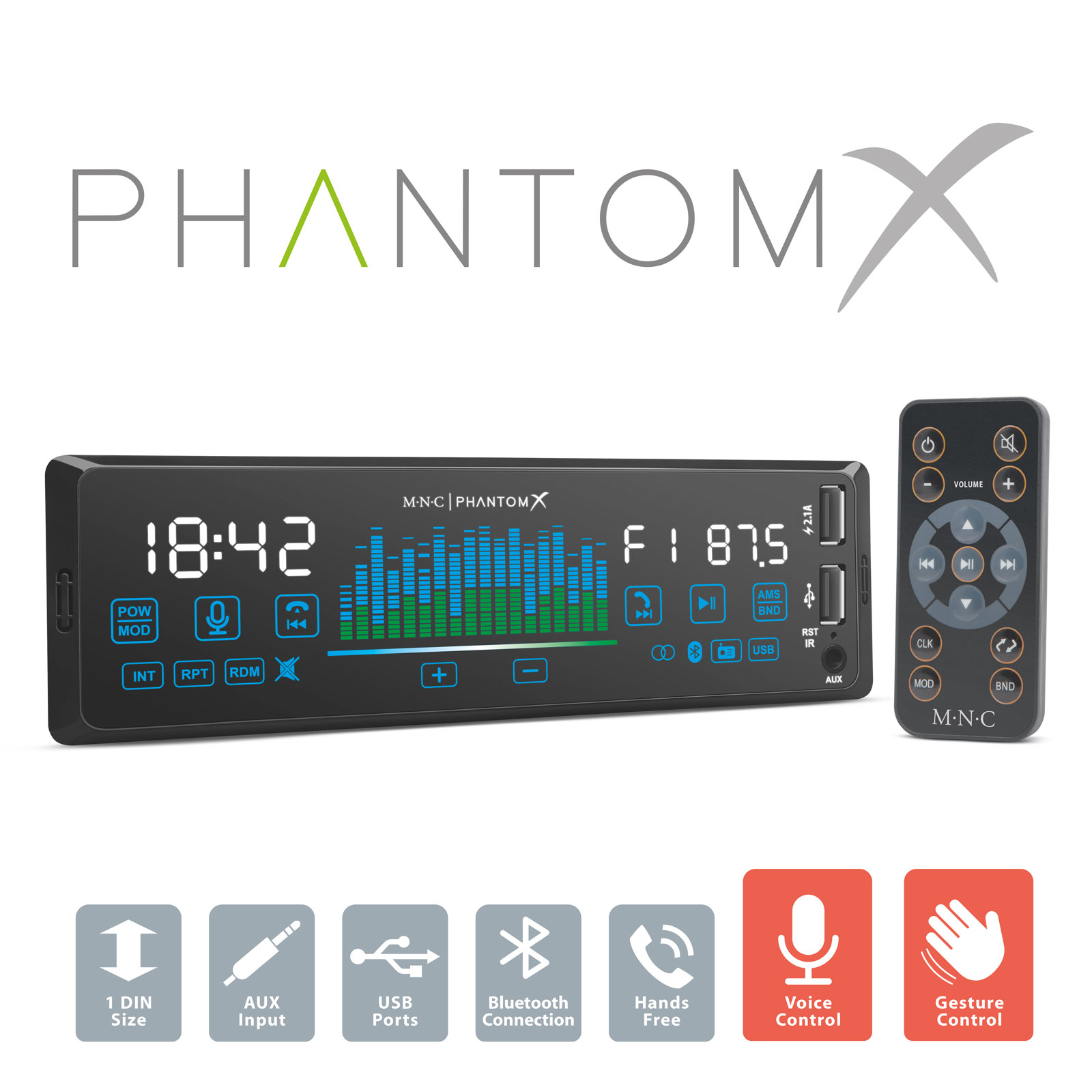 MNC Phantom Touch X autórádió MP3 USB SD + távirányító 39752 - érintőképrnyős 