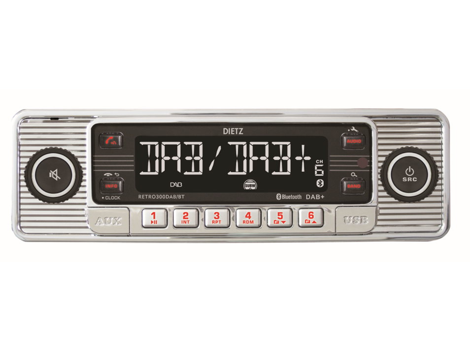 Dietz Retro 300DAB-BT Klasszikus megjelenésű, modern technológiájú autórádió a Retro szerelmeseinek ezüst-króm szín