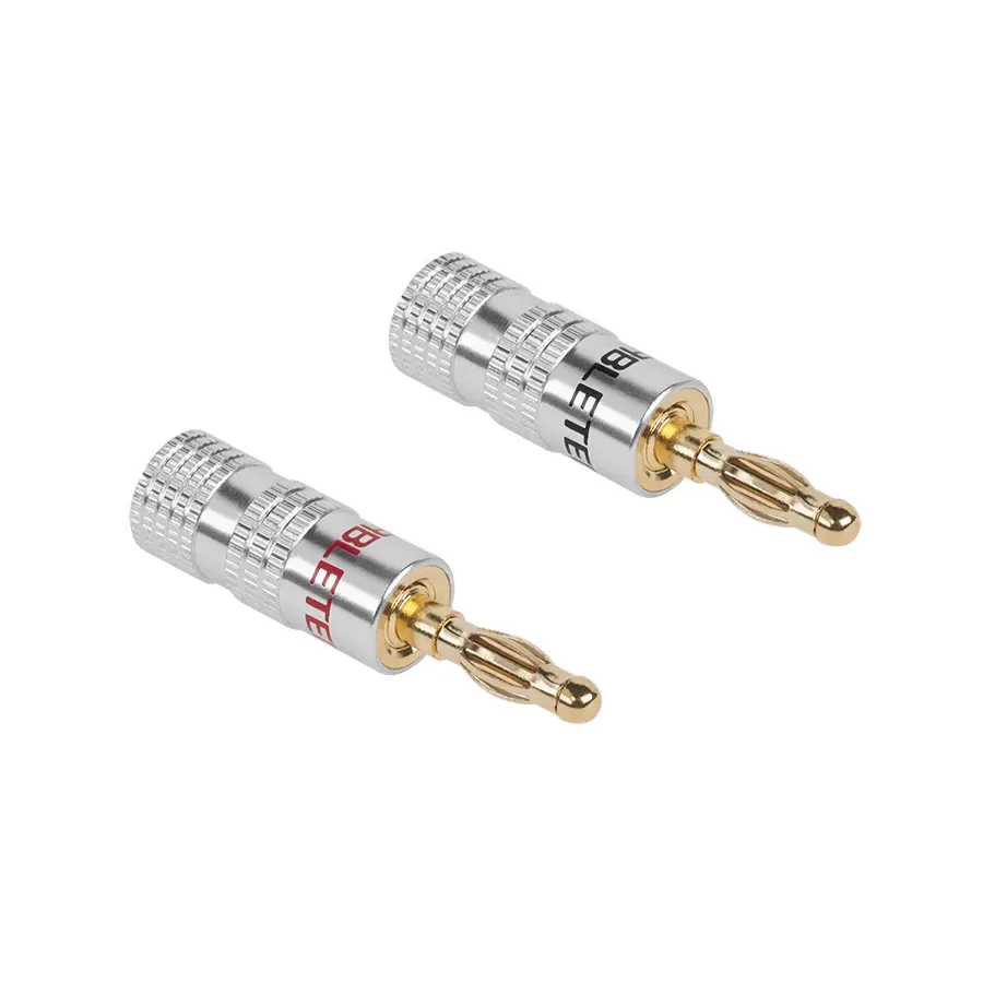 Szerelhető banán dugó, fém, piros-fekete, aranyozott, CABLETECH 1PÁR