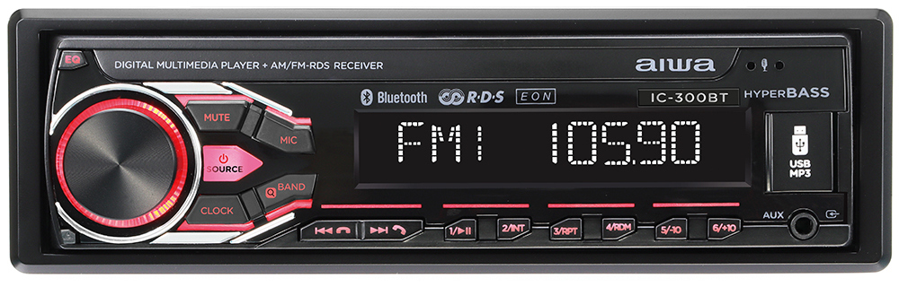 Aiwa IC-300BT Aiwa MP3/USB autórádió, Bluetooth 5.1 kihangosítással és zeneátvitellel, levehető előlappal 