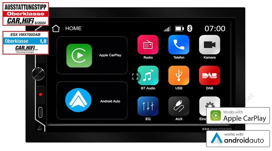 ESX VMX700DAB 7" univerzális multimédia APPLE CARPLAY WIFI, ANDROID AUTO WIFI